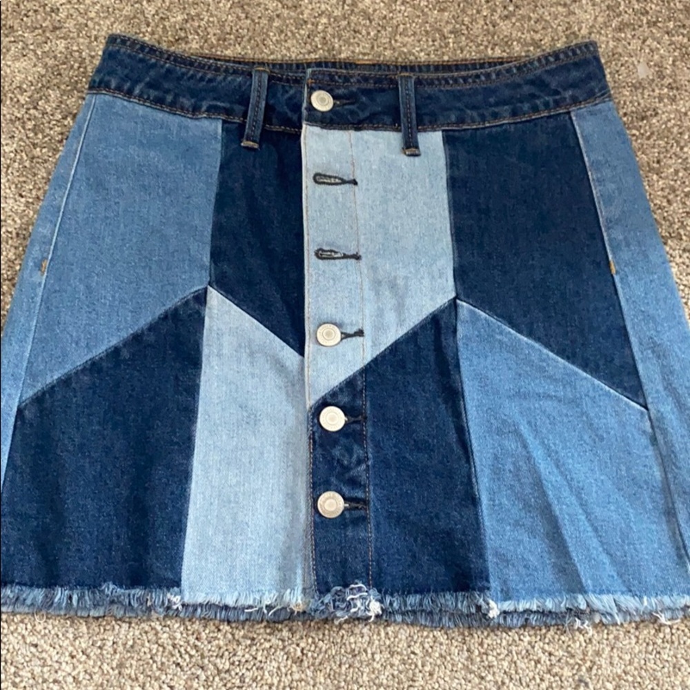 patterned jean skirt